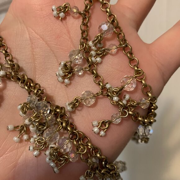 Chandelier Goldtone Necklace with Iridescent and Pearlized Beads - Picture 3 of 4